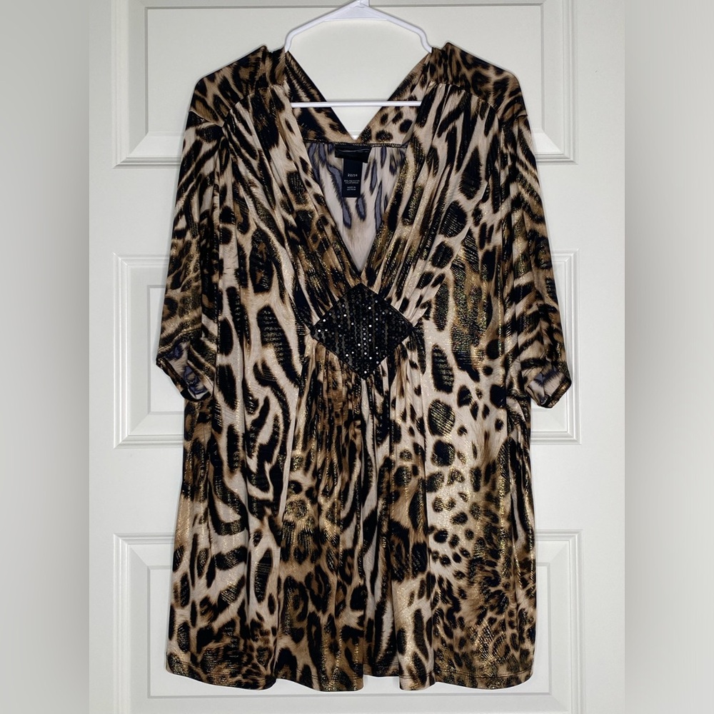 Animal Print V-Neck Top with Embellished Detail